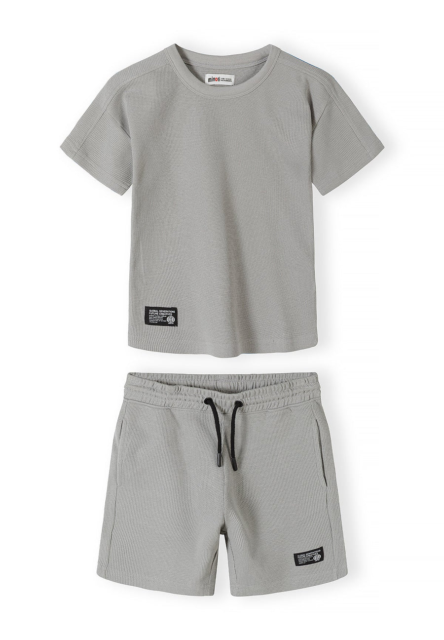 Waffle Jersey T-Shirt and Shorts Set, Light Grey